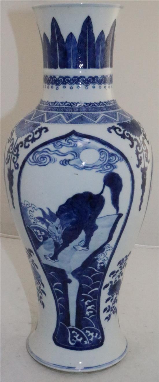 A Chinese blue and white tall baluster vase, late 19th century, 41.5cm